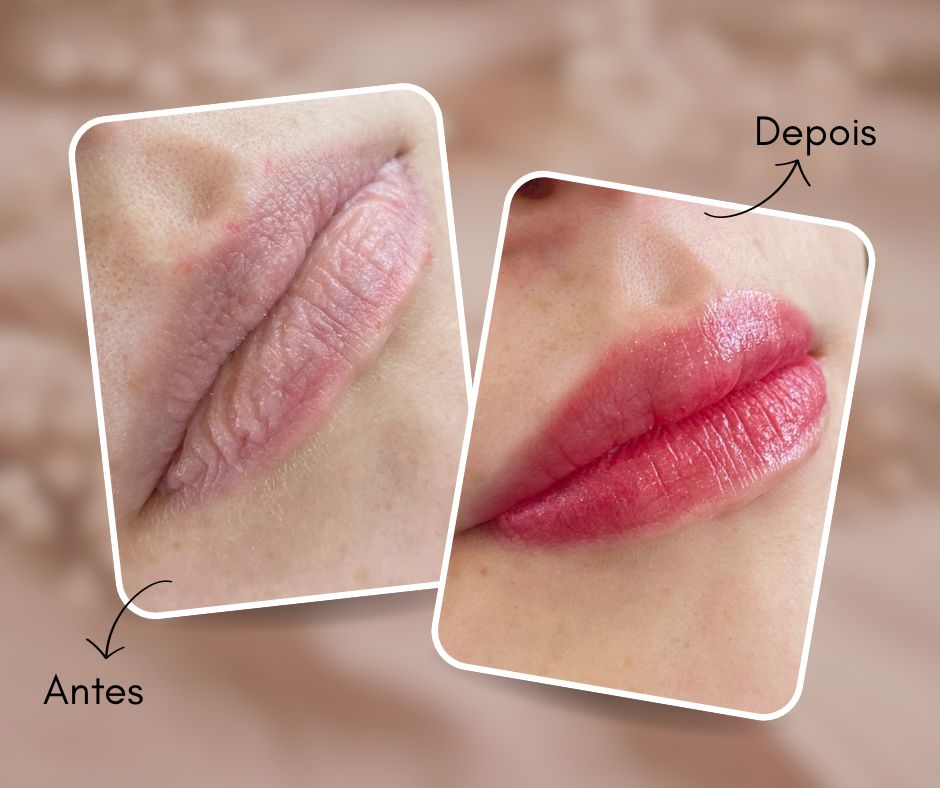 Antes e depois de procedimento labial